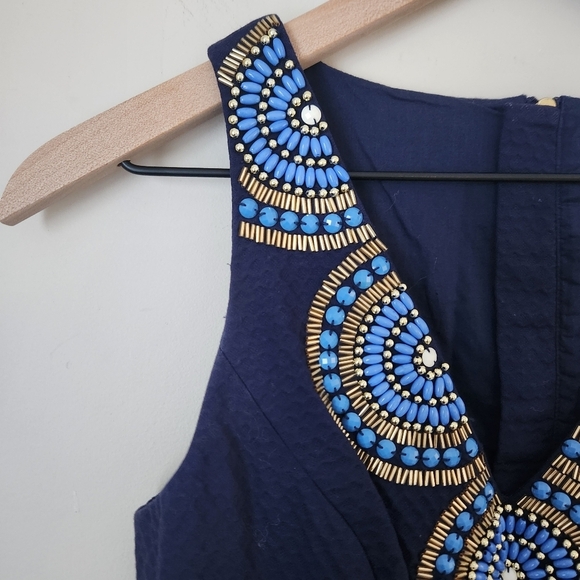 Lilly Pulitzer | Gabby 100% Cotton Beaded Shift Dress True Navy Blue - Size 0 - Picture 6 of 12
